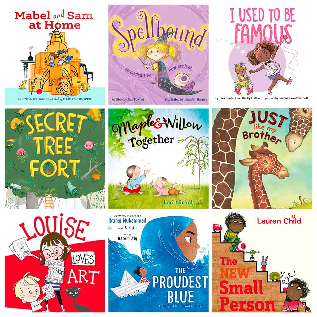 The covers of 9 wonderful sibling books for kids.